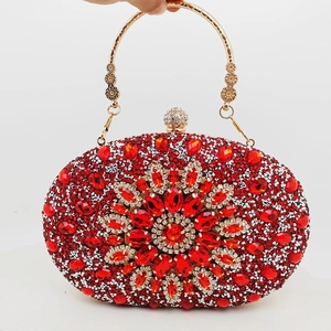 Luxurious red full diamond clutch bag with gold handle for formal evening gala dinner