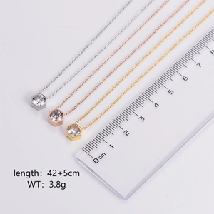 Hexagon Pendant Necklace Stainless Steel Cubic Zirconia Minimalist Elegant Jewelry For Women Geometric Style Polished