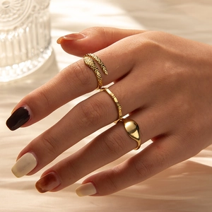 Edelstahl Gold Beschichtete Schlange Muster Bambus Unregelmäßige Offene Ringe Für Damen Minimalistische Einstellbare Fingerring Mode Schmuck Geschenk