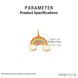Detail showing 14x11mm stainless steel rainbow cloud pendant with colorful enamel inlay