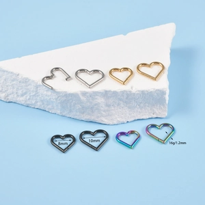 Anneaux de cœur en acier inoxydable 16G en plusieurs couleurs et tailles 8mm 10mm