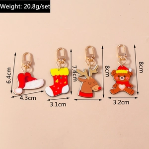 Detailed size and weight specs for Christmas elk, bear, sock, and hat keychain set
