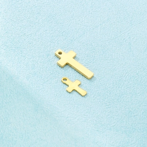 Polished gold stainless steel cross pendants in two sizes for jewelry making