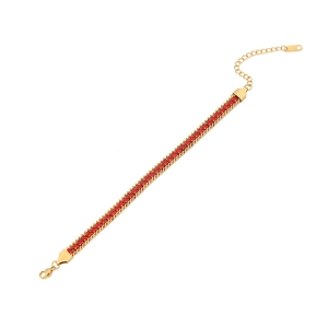 Elegant gold-plated chain bracelet featuring square-cut red zircon stones and K18 hallmark