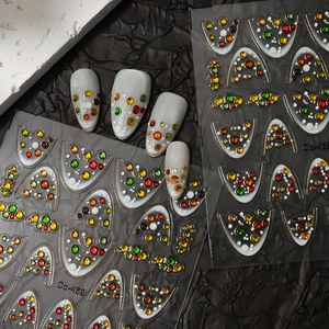 5D Embossed Nail Art Stickers With 3D Rhinestones French Style DIY Self Adhesive Waterproof Manicure Decals