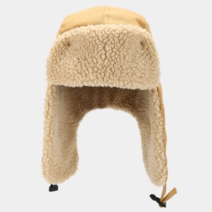 Winter bomber hat with khaki canvas and warm white faux fur lining for men and women