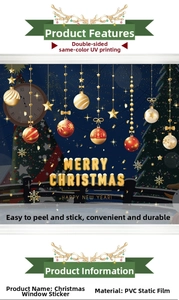 Detail of PVC static Christmas window stickers with festive hanging ball and star patterns