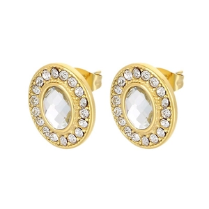 Boucles d'oreilles vintage en acier inoxydable doré 18K avec cristaux ovales