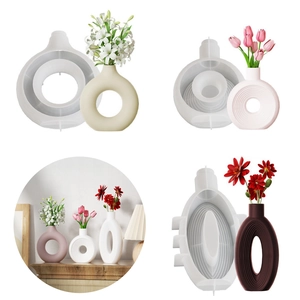 Silicone Vase Mold DIY Resin Gypsum Hollow Circular Oval Stripe Nordic Modern Home Decor Handmade Art Crafting Casting