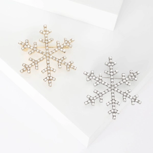 Snowflake Brooch Alloy Rhinestone Inlaid Christmas Winter Holiday Accessory Elegant Novelty Jewelry For Women