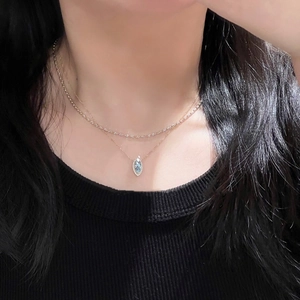 Collier double rang en argent S925 avec pendentif en zircon aigue-marine taille marquise