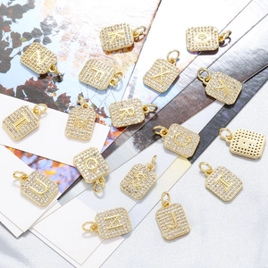 Square Alphabet Initial Pendant Copper Pave Cubic Zirconia Letter Charm Personalized Light Luxury Jewelry For Women