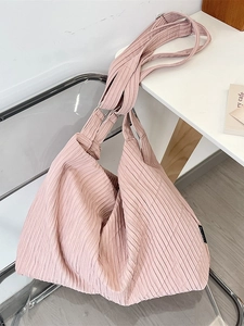 Morandi pink large capacity pleated canvas tote bag with adjustable strap for women