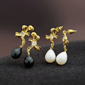 Retro Bow Knot Teardrop Dangle Earrings Copper With Inlaid Zircon Rhinestones Elegant Fashion Jewelry For Women