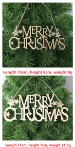 Hanging wooden Merry Christmas signs in 15cm and 18cm sizes with golden stars