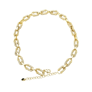 Elegant gold-plated heart necklace with cubic zirconia pave and adjustable oval chain