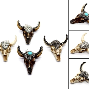 Bull Head Skull Pendant Resin Rhinestone Turquoise Ethnic Tribal Style For DIY Jewelry Making Necklace Accessories Gift