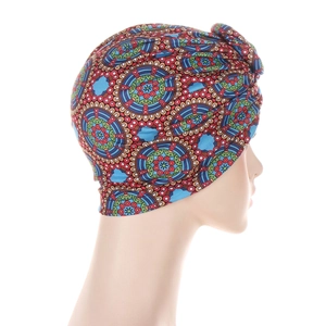 Colorful African print headwrap turban with bohemian geometric pattern for women