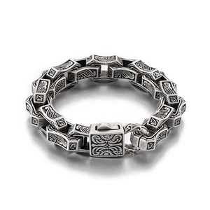 Retro engraved 304 stainless steel chain bracelet for men with vintage totem patterns