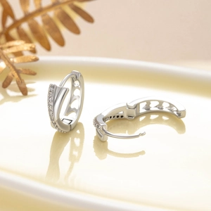 Elegant silver-plated cross zircon hoop earrings with a small minimalist open-close design