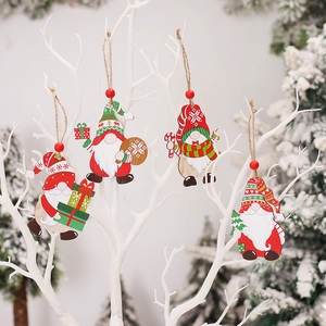 Christmas Wooden Gnome Pendants Hanging Ornaments Hand Painted Cartoon Gnomes For Holiday Home Tree Decor Red Green White