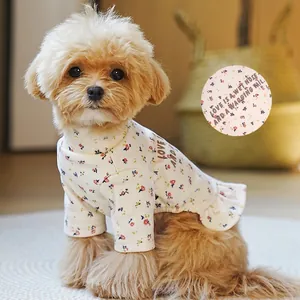 Floral Dog Dress Dralon Warm Base Shirt Ruffled Hem Elastic Pet Clothing For Small Dogs Slogan Printed Casual Style