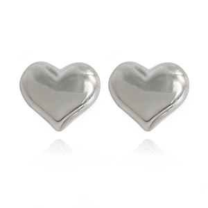 Minimalist silver heart-shaped stud earrings with a high-polished metallic finish