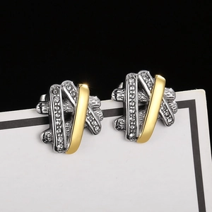 Hiphop irregular stainless steel stud earrings in silver and gold finish with cubic zirconia