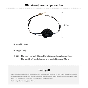 Spécifications détaillées de taille pour le collier ras du cou rose en tissu noir