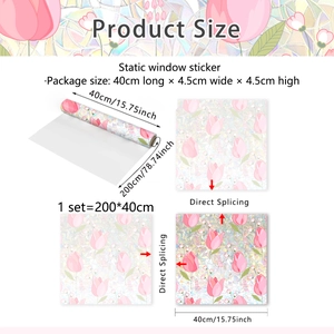 Dettaglio della pellicola per vetri con tulipani rosa, rotolo 200x40cm e adesione statica