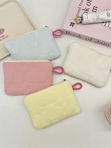 Quilted Cloud Pattern Coin Purse Polyester Portable Small Organizer Bag Zipper Closure Side Loop Macaron Color For Girls