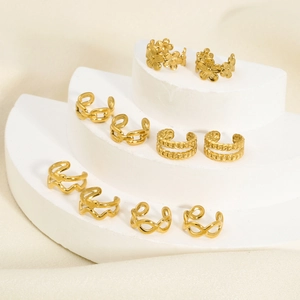12-piece set of gold 18K plated stainless steel double-layered ear cuffs for women