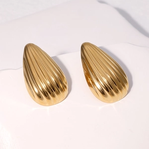 Boucles d'oreilles goutte en acier inoxydable plaqué or 18k avec texture nervurée