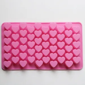 Pink 55-cavity heart silicone mold for baking chocolate and candy DIY crafts