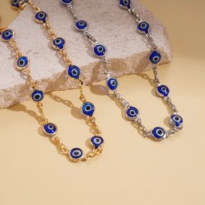 Vintage evil eye necklace set in gold and silver finish with blue crystal charms