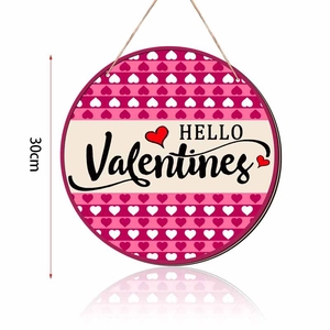 Detail view of 30cm wooden Valentine's Day door sign with HELLO Valentines text