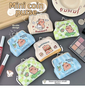 Miniature capybara coin purses with metal kiss-lock closure and cute cartoon patterns