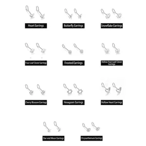 Collection of 11 minimalist S999 sterling silver stud earrings with various geometric shapes