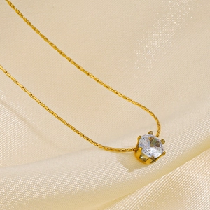 Elegant 18K gold plated titanium necklace with a minimalist six-prong solitaire zircon