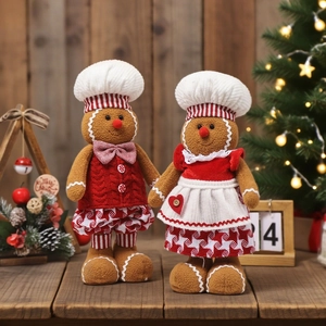 Christmas gingerbread man plush chef dolls with telescopic legs for festive home decor
