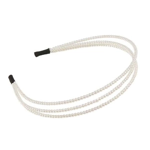 Elegant three-row white pearl headband for women featuring vintage French aesthetic style