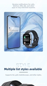 Detail view of smartwatch showing notification alerts and multiple UI menu interface styles