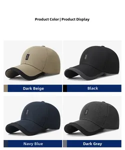 Four colors of men's baseball caps showing beige, black, navy, and dark grey options