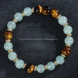 Bracciale di Perline in Pietra Occhio di Tigre e Avventurina Verde Naturale Con Distanziatori Metallici Gioielli Energetici Unisex
