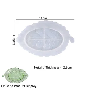 Leaf shaped silicone resin mold with 16x9.85cm dimensions for DIY plaster storage trays