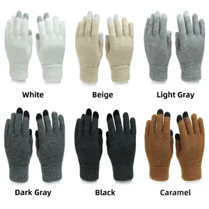 Detailed grid of touchscreen knit gloves in six colors featuring ribbed windproof cuffs