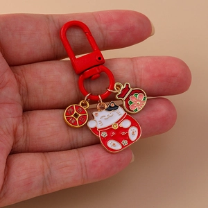 Lucky Cat Keychain Zinc Alloy Enamel Fortune Bag Chinese Style Charm Pendant For Backpack Handbag Gift
