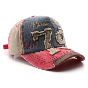 Retro washed baseball cap with 76 number embroidery in red, grey blue and khaki colors