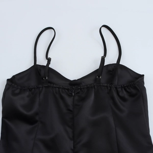 Elegant black satin slip dress with adjustable straps and invisible back zipper detail
