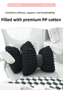 Detail of black bow-shaped pillow in bubble fleece fabric with soft PP cotton filling